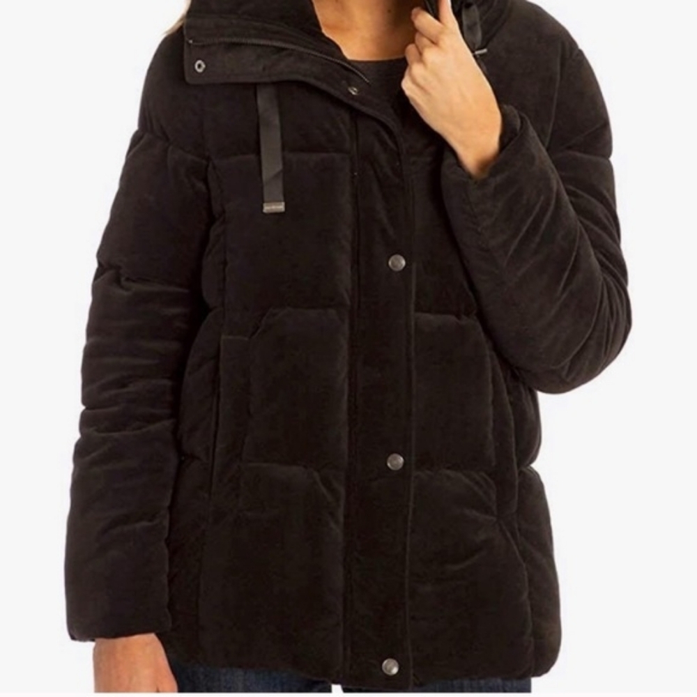 Isaac Mizrahi Black Velvet Puffer Jacket Sz Large